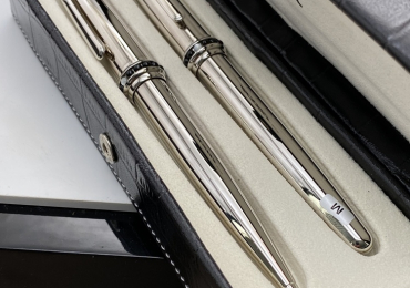 MONTBLANC Artisan White Pearl Magic Beauty II Fountain Pen & Ballpoint Leather Box